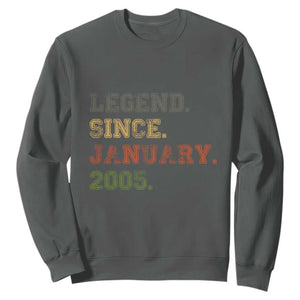 21st Birthday Gifts Sweatshirt Retro 21 Years Old Legend Since January 2005 TS10 Dark Heather Print Your Wear