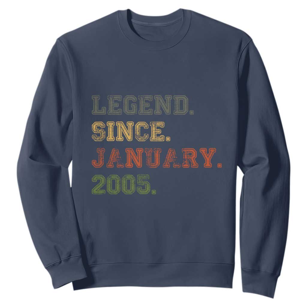 21st Birthday Gifts Sweatshirt Retro 21 Years Old Legend Since January 2005 TS10 Navy Print Your Wear