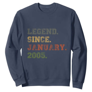 21st Birthday Gifts Sweatshirt Retro 21 Years Old Legend Since January 2005 TS10 Navy Print Your Wear
