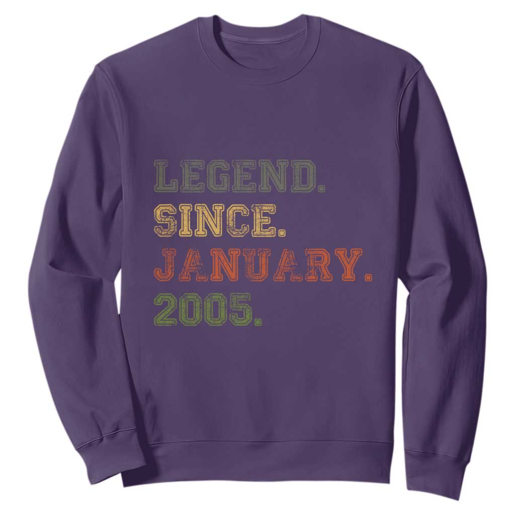 21st Birthday Gifts Sweatshirt Retro 21 Years Old Legend Since January 2005 TS10 Purple Print Your Wear