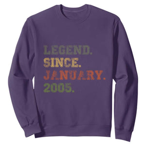 21st Birthday Gifts Sweatshirt Retro 21 Years Old Legend Since January 2005 TS10 Purple Print Your Wear