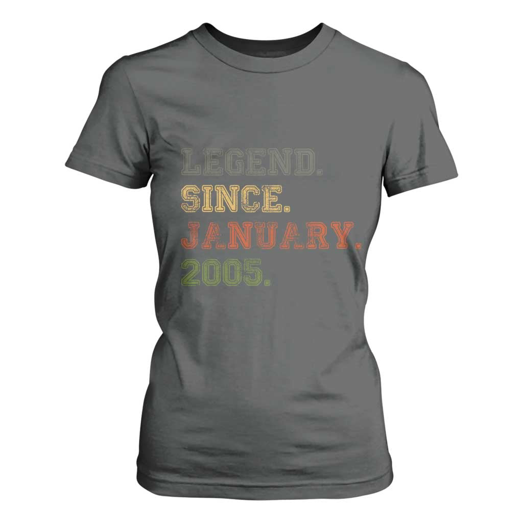21st Birthday Gifts T Shirt For Women Retro 21 Years Old Legend Since January 2005 TS10 Dark Heather Print Your Wear