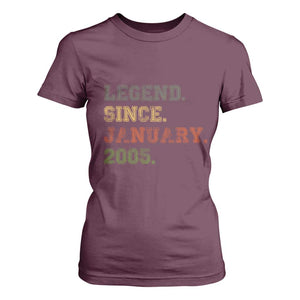 21st Birthday Gifts T Shirt For Women Retro 21 Years Old Legend Since January 2005 TS10 Maroon Print Your Wear