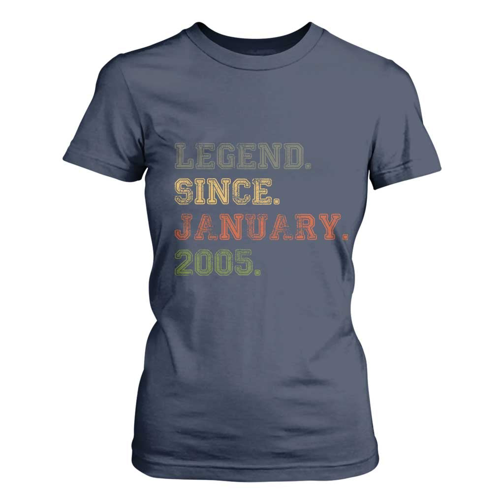 21st Birthday Gifts T Shirt For Women Retro 21 Years Old Legend Since January 2005 TS10 Navy Print Your Wear