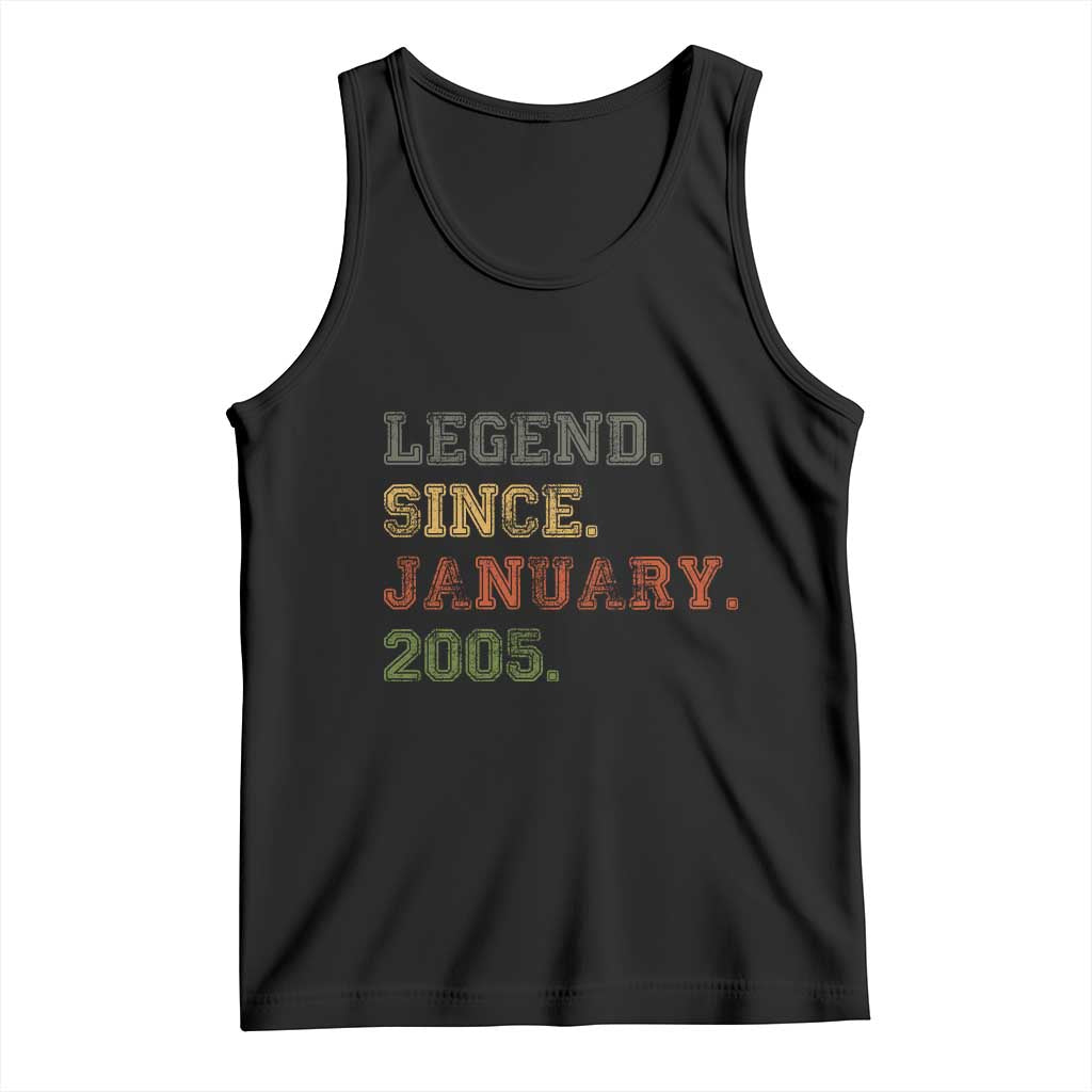 21st Birthday Gifts Tank Top Retro 21 Years Old Legend Since January 2005 TS10 Black Print Your Wear
