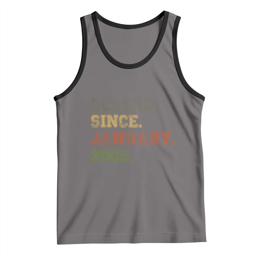 21st Birthday Gifts Tank Top Retro 21 Years Old Legend Since January 2005 TS10 Deep Heather Black Print Your Wear