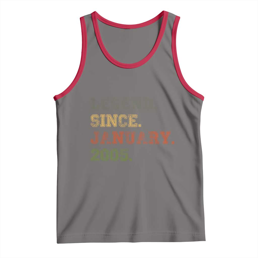 21st Birthday Gifts Tank Top Retro 21 Years Old Legend Since January 2005 TS10 Deep Heather Red Print Your Wear