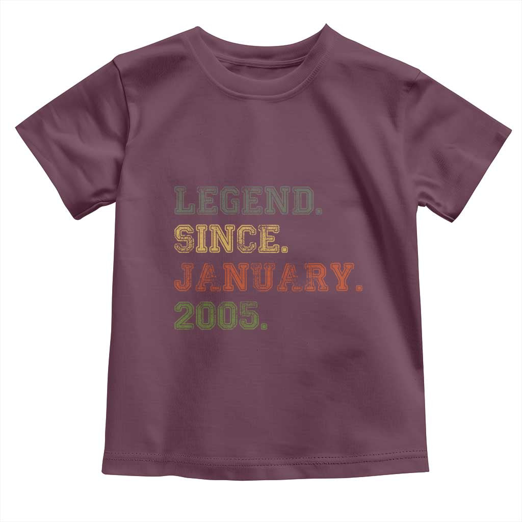 21st Birthday Gifts Toddler T Shirt Retro 21 Years Old Legend Since January 2005 TS10 Maroon Print Your Wear
