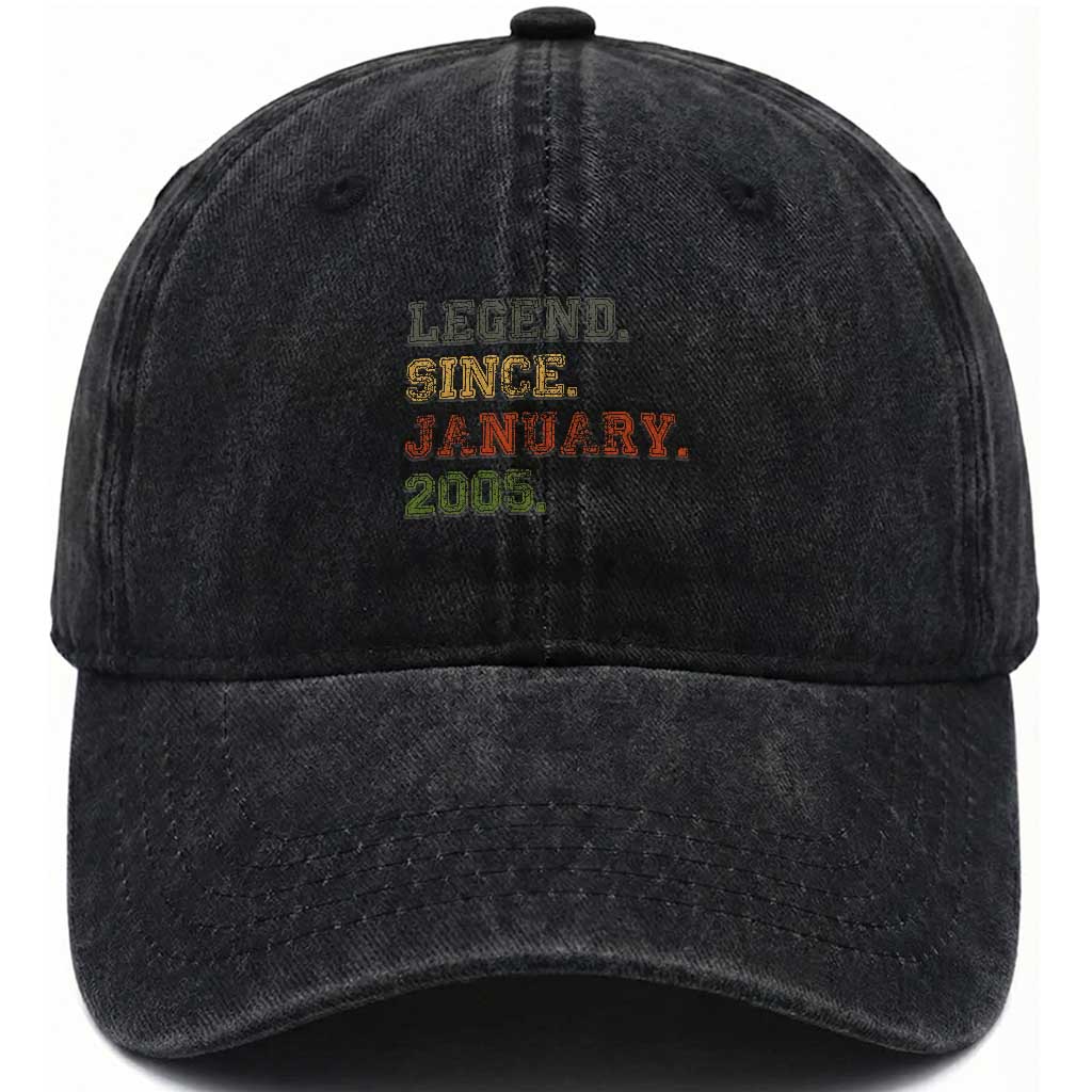 21st Birthday Gifts Washed Cotton Baseball Cap Retro 21 Years Old Legend Since January 2005