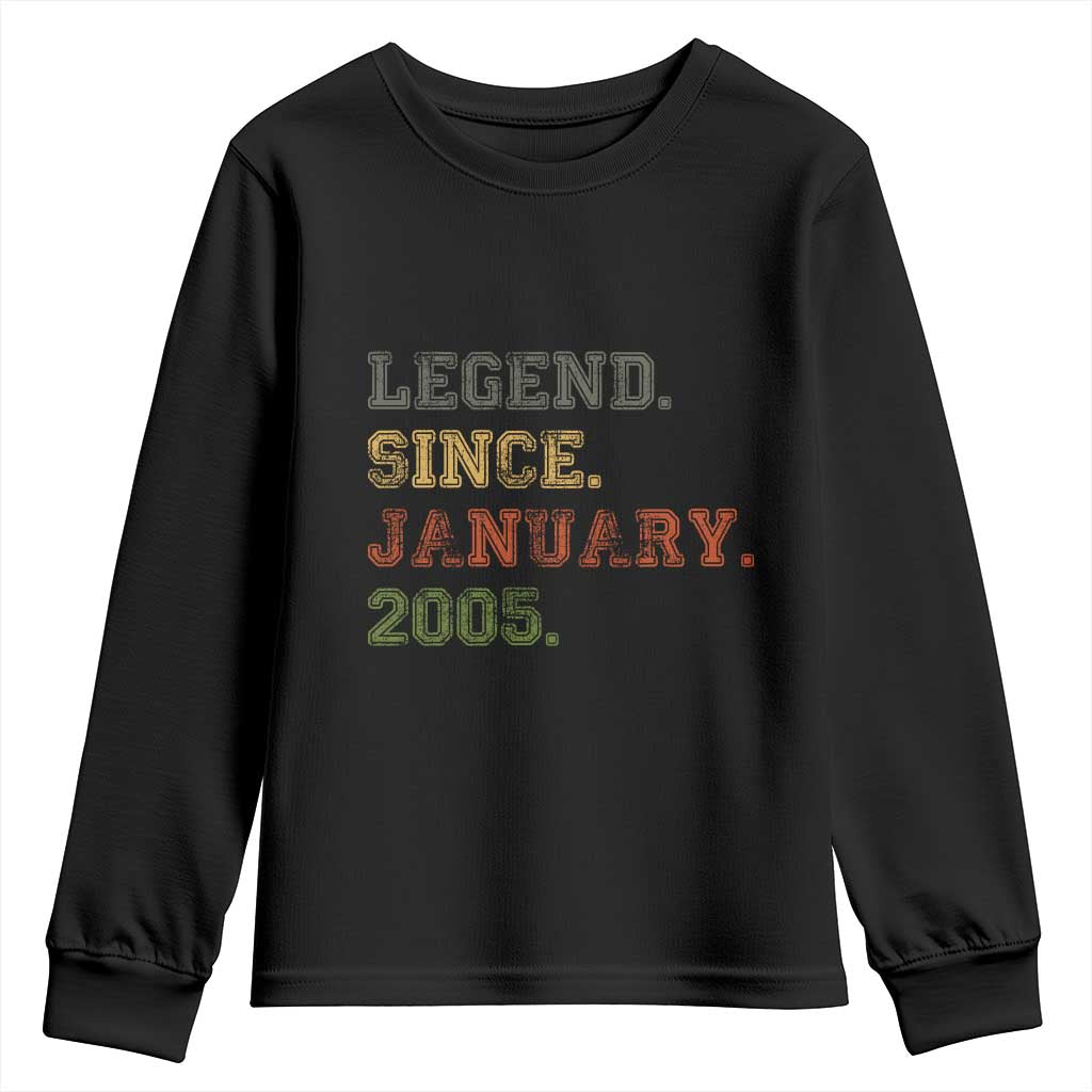 21st Birthday Gifts Youth Sweatshirt Retro 21 Years Old Legend Since January 2005 TS10 Black Print Your Wear