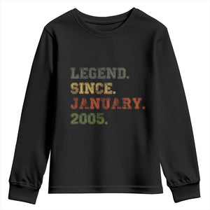 21st Birthday Gifts Youth Sweatshirt Retro 21 Years Old Legend Since January 2005 TS10 Black Print Your Wear