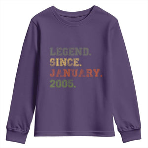 21st Birthday Gifts Youth Sweatshirt Retro 21 Years Old Legend Since January 2005 TS10 Purple Print Your Wear