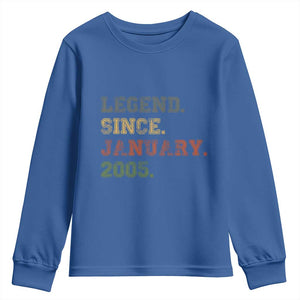 21st Birthday Gifts Youth Sweatshirt Retro 21 Years Old Legend Since January 2005 TS10 Royal Blue Print Your Wear