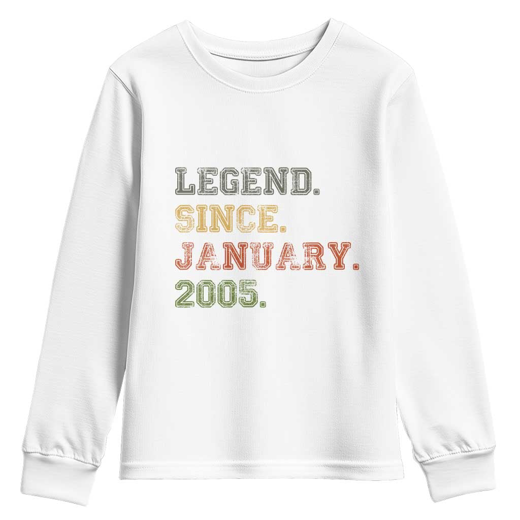 21st Birthday Gifts Youth Sweatshirt Retro 21 Years Old Legend Since January 2005 TS10 White Print Your Wear