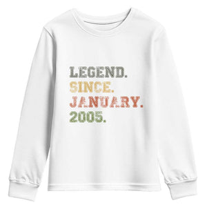 21st Birthday Gifts Youth Sweatshirt Retro 21 Years Old Legend Since January 2005 TS10 White Print Your Wear