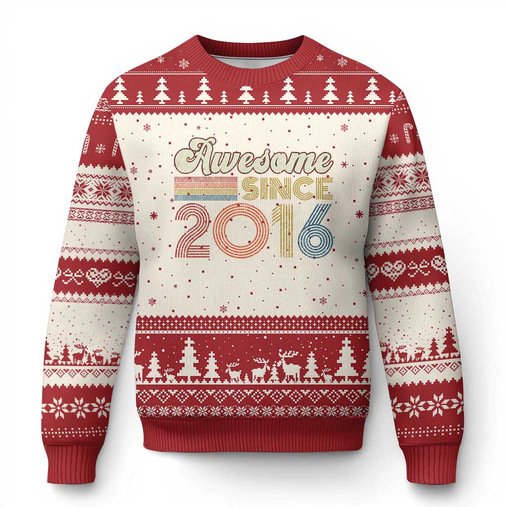 Awesome Since 2016 Ugly Christmas Sweater 10yr Bday Son Boy Funny 10th 10 Year Old Birthday TS10 Beige Red Print Your Wear