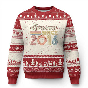 Awesome Since 2016 Ugly Christmas Sweater 10yr Bday Son Boy Funny 10th 10 Year Old Birthday TS10 Beige Red Print Your Wear