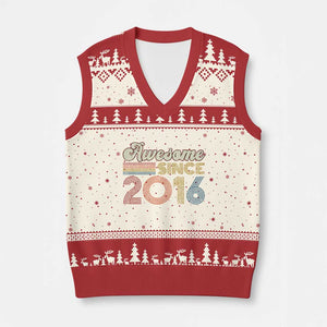 Awesome Since 2016 V-Neck Knit Sweater Vest 10yr Bday Son Boy Funny 10th 10 Year Old Birthday TS10 Beige Red Print Your Wear