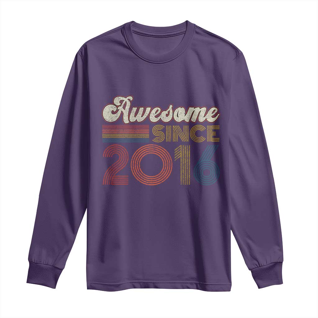 Awesome Since 2016 Long Sleeve Shirt 10yr Bday Son Boy Funny 10th 10 Year Old Birthday TS10 Purple Print Your Wear