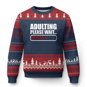 Happy 18th Birthday Ugly Christmas Sweater Adulting Please Wait Loading 18 Year Old Bday Gifts TS10 Navy Red Print Your Wear