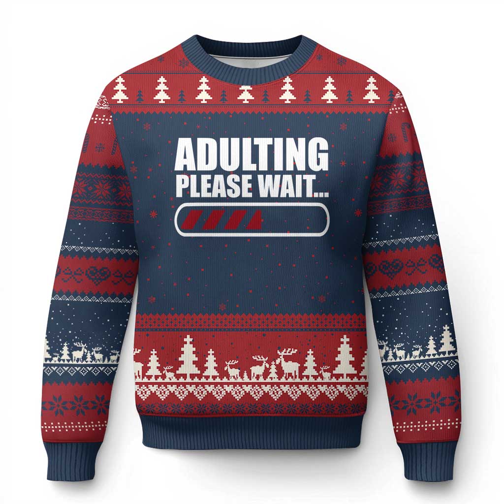 Happy 18th Birthday Ugly Christmas Sweater Adulting Please Wait Loading 18 Year Old Bday Gifts TS10 Navy Red Print Your Wear