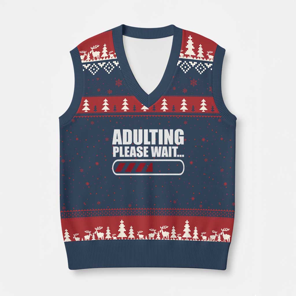 Happy 18th Birthday V-Neck Knit Sweater Vest Adulting Please Wait Loading 18 Year Old Bday Gifts TS10 Navy Red Print Your Wear