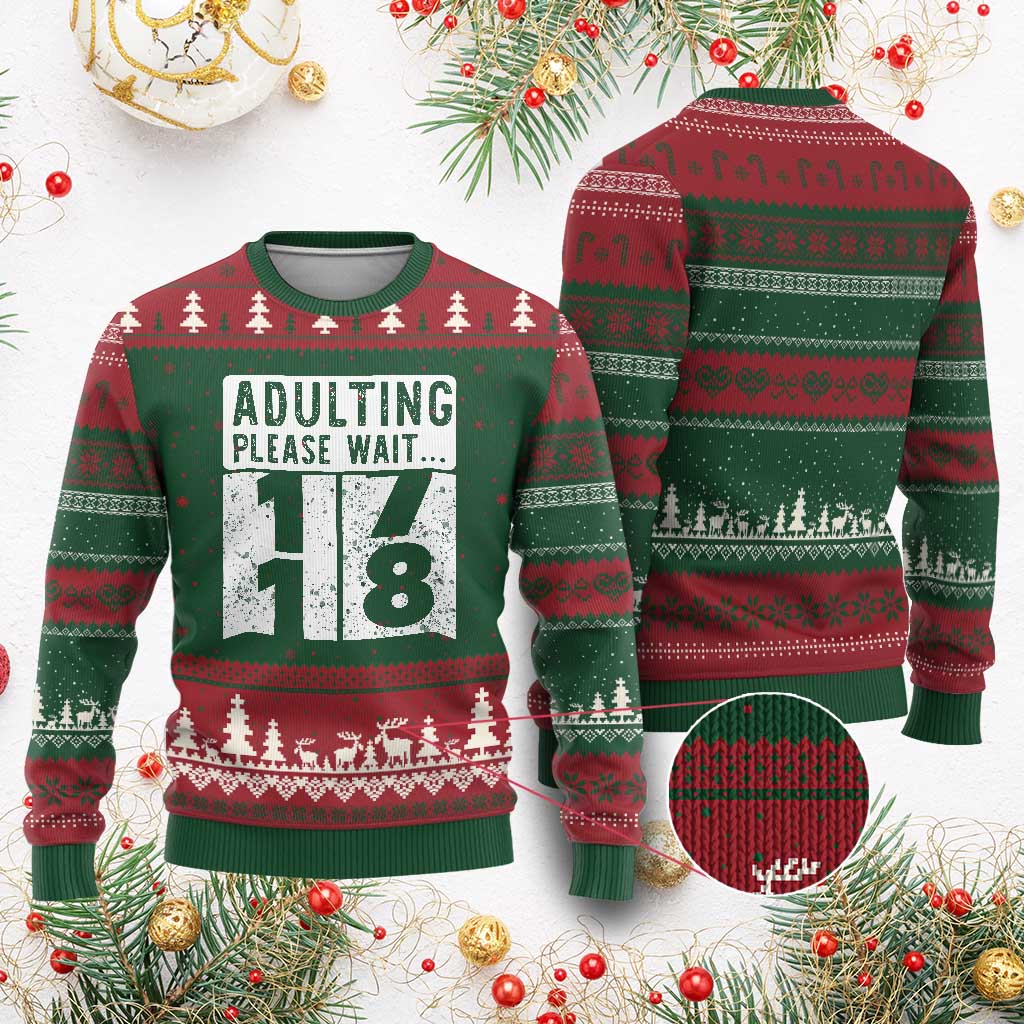 Happy 18th Birthday Ugly Christmas Sweater Adulting Please Wait 18 Year Old Bday Gifts TS10 Red Green Print Your Wear
