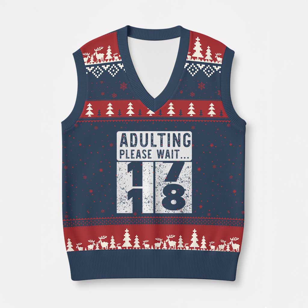 Happy 18th Birthday V-Neck Knit Sweater Vest Adulting Please Wait 18 Year Old Bday Gifts TS10 Navy Red Print Your Wear