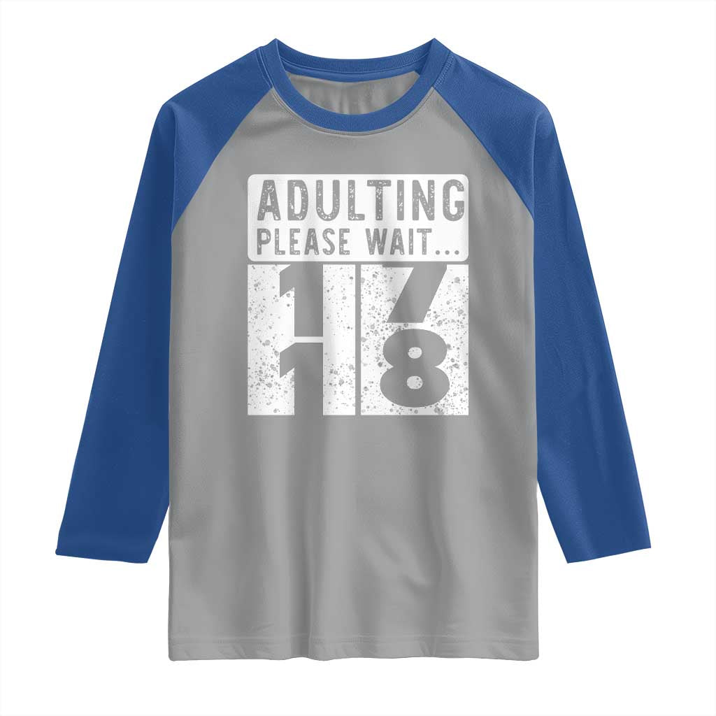 Happy 18th Birthday Raglan Shirt Adulting Please Wait 18 Year Old Bday Gifts TS10 Sport Gray Royal Print Your Wear