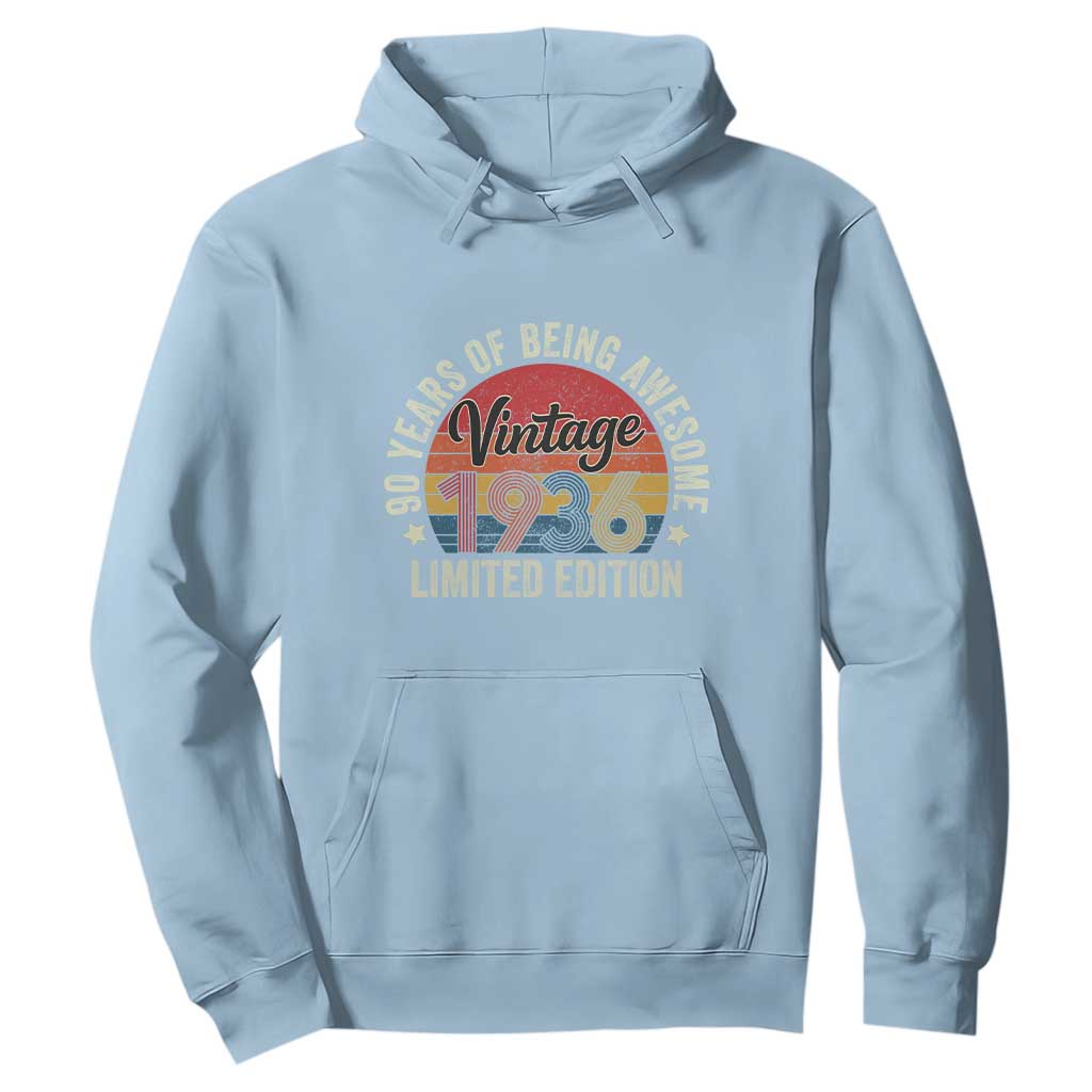Funny 90th Birthday Hoodie Vintage 1936 Limited Edition 90 Year Old Bday Gifts TS10 Light Blue Print Your Wear