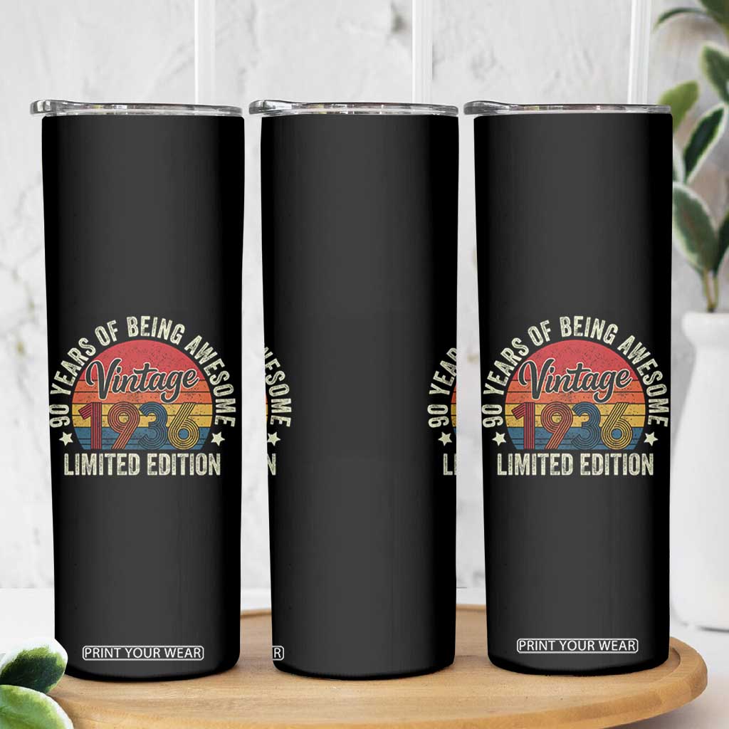 Funny 90th Birthday Skinny Tumbler Vintage 1936 Limited Edition 90 Year Old Bday Gifts TS10 Print Your Wear