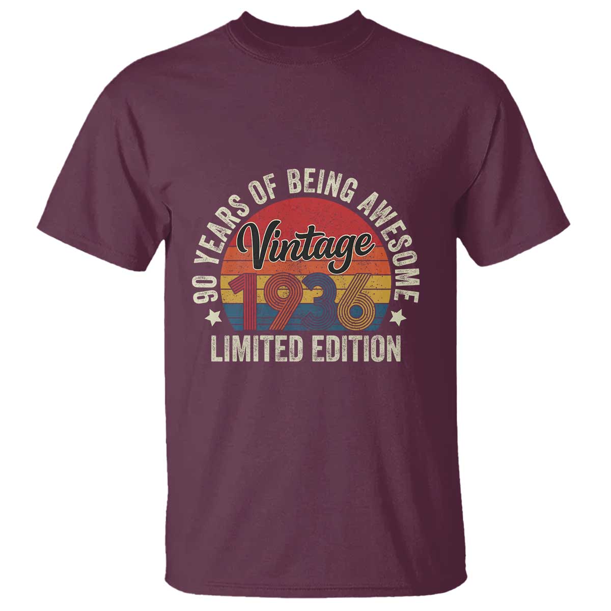 Funny 90th Birthday T Shirt - Vintage 1936 Limited Edition 90 Year Old Bday Gifts TS10 Maroon Print Your Wear