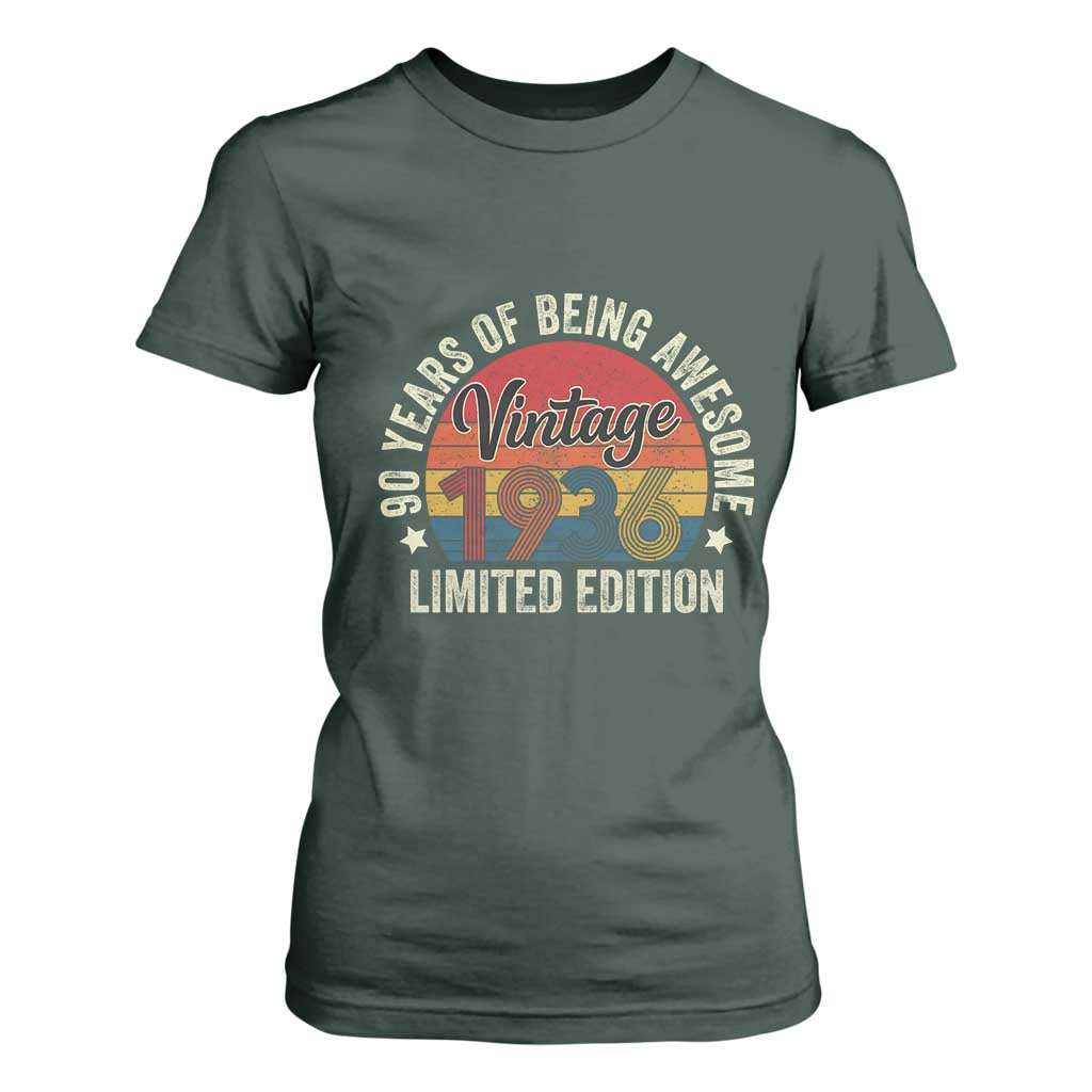 Funny 90th Birthday T Shirt For Women Vintage 1936 Limited Edition 90 Year Old Bday Gifts TS10 Dark Forest Green Print Your Wear