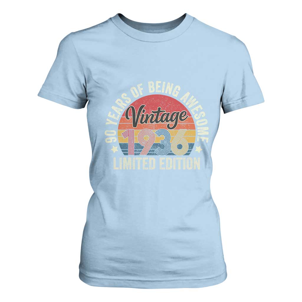 Funny 90th Birthday T Shirt For Women Vintage 1936 Limited Edition 90 Year Old Bday Gifts TS10 Light Blue Print Your Wear