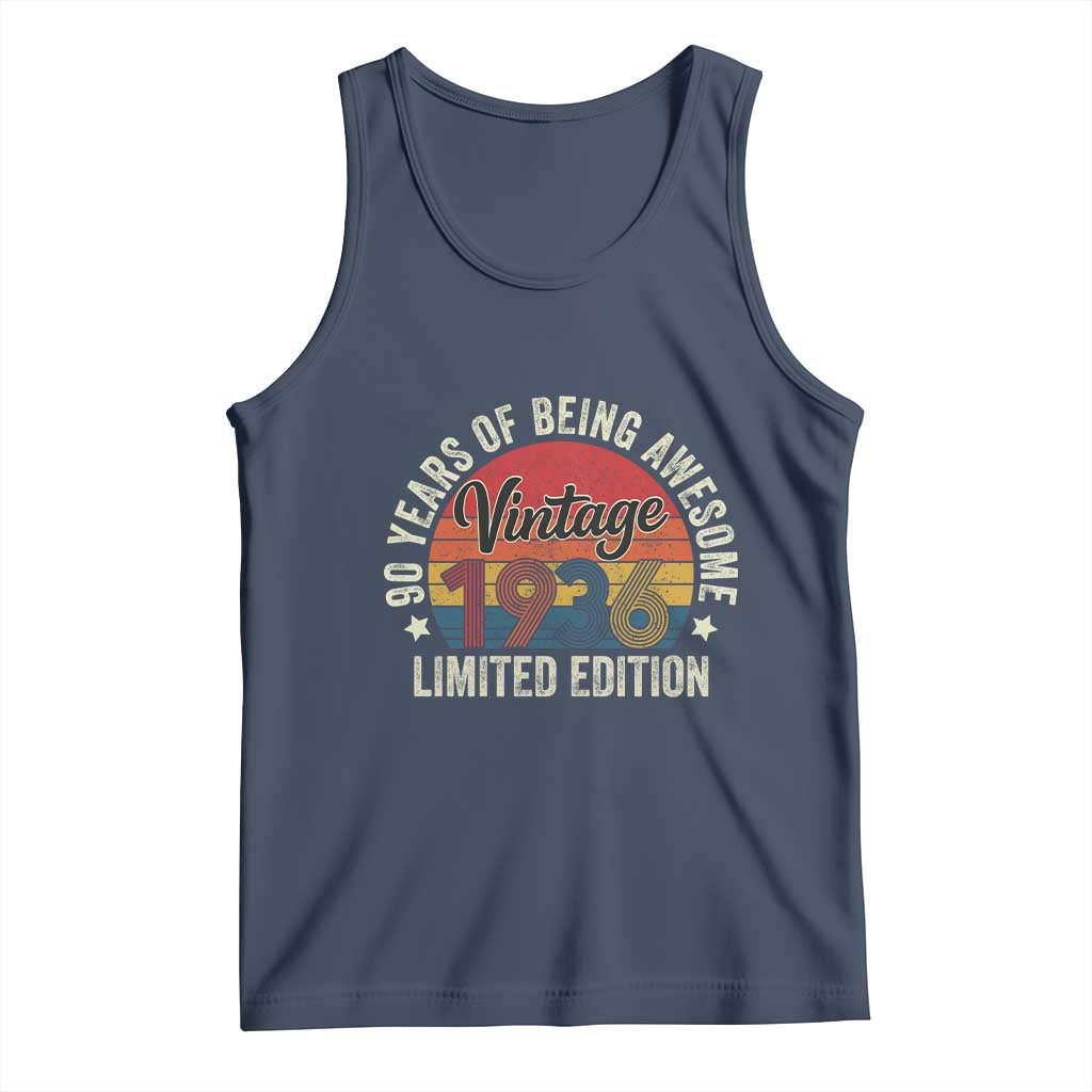 Funny 90th Birthday Tank Top Vintage 1936 Limited Edition 90 Year Old Bday Gifts TS10 Navy Print Your Wear