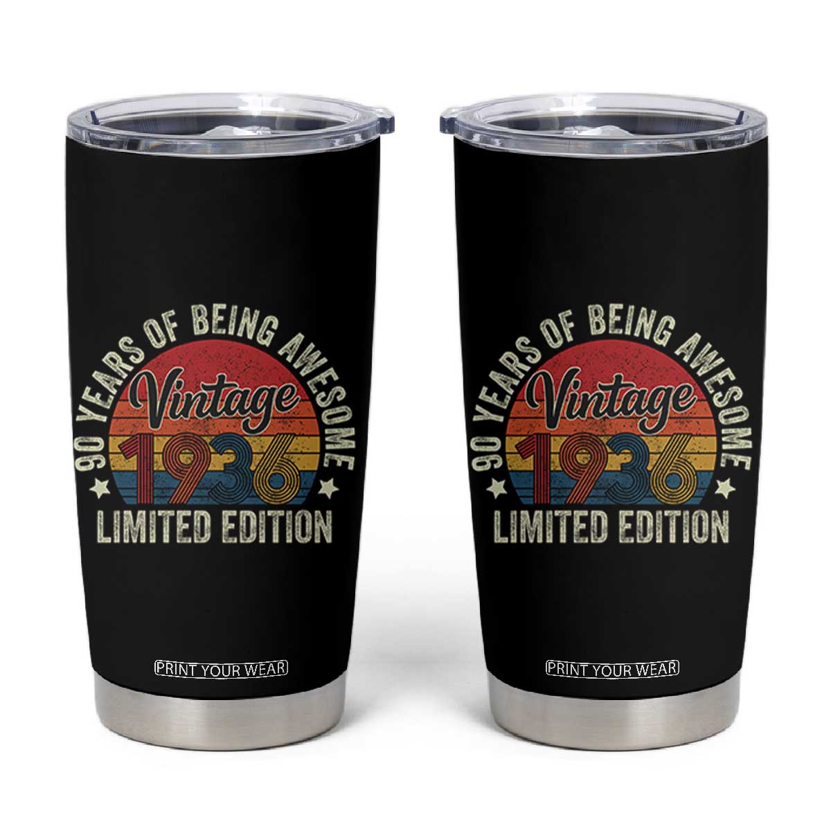 Funny 90th Birthday Tumbler Cup Vintage 1936 Limited Edition 90 Year Old Bday Gifts TS10 Black Print Your Wear