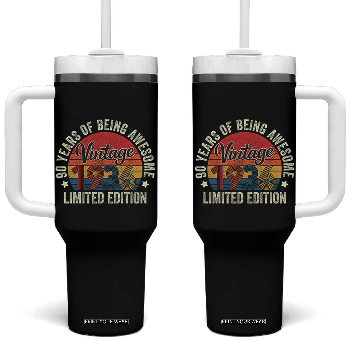 Funny 90th Birthday Tumbler With Handle Vintage 1936 Limited Edition 90 Year Old Bday Gifts TS10 One Size: 40 oz Black Print Your Wear