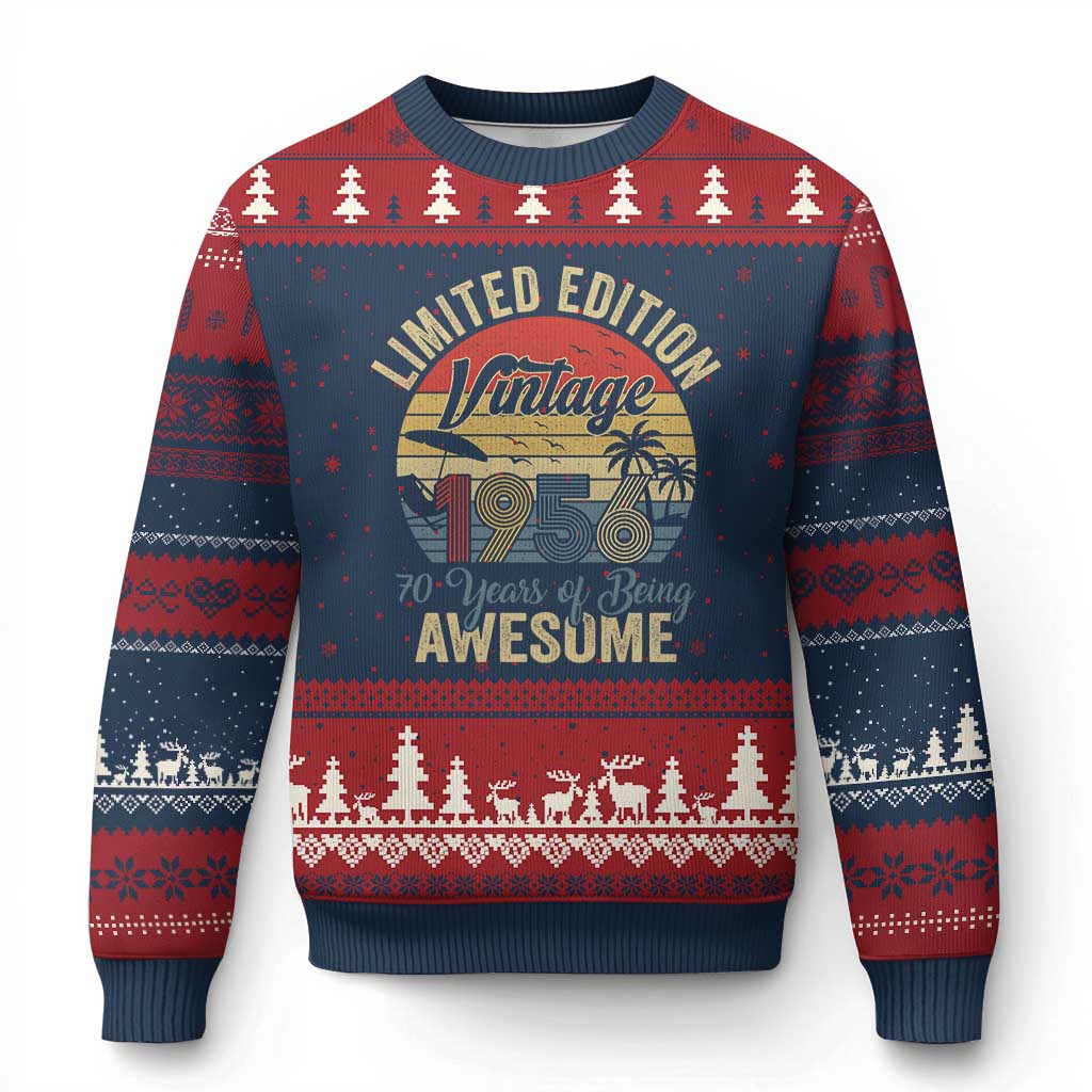 Funny 70th Birthday Ugly Christmas Sweater Vintage 1956 Limited Edition 50 Year Old Bday Gifts TS10 Navy Red Print Your Wear
