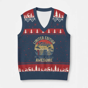 Funny 70th Birthday V-Neck Knit Sweater Vest Vintage 1956 Limited Edition 50 Year Old Bday Gifts TS10 Navy Red Print Your Wear