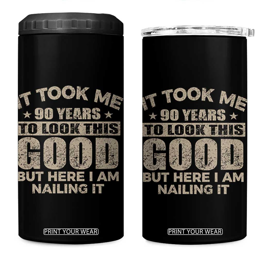 Funny 90th Birthday 4 in 1 Can Cooler Tumbler Retro Grandpa Grandma Bday Gift TS10 One Size: 16 oz Black Print Your Wear