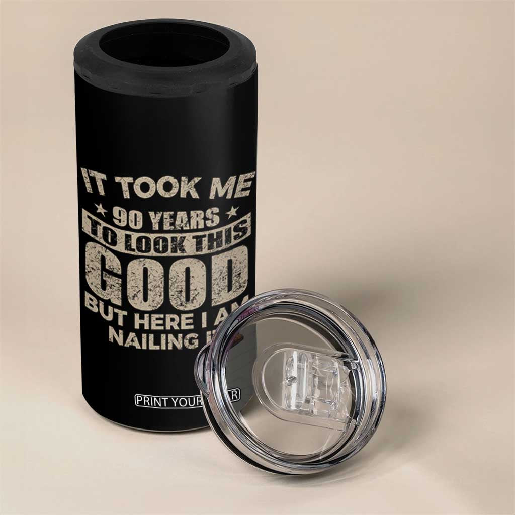 Funny 90th Birthday 4 in 1 Can Cooler Tumbler Retro Grandpa Grandma Bday Gift TS10 Print Your Wear