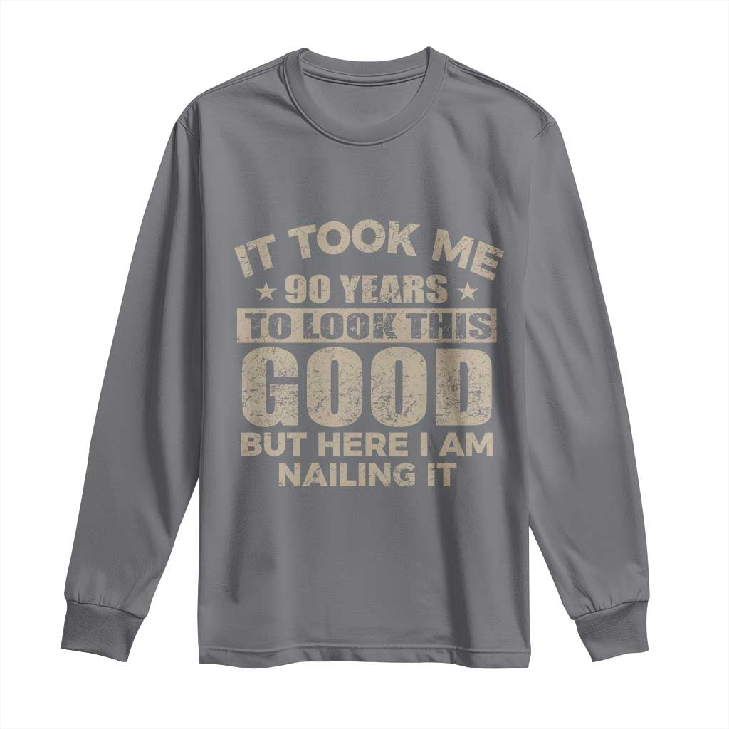 Funny 90th Birthday Long Sleeve Shirt Retro Grandpa Grandma Bday Gift TS10 Charcoal Print Your Wear
