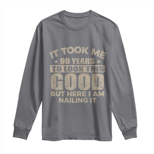 Funny 90th Birthday Long Sleeve Shirt Retro Grandpa Grandma Bday Gift TS10 Charcoal Print Your Wear