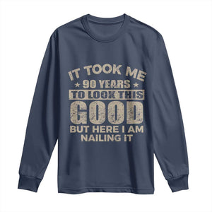 Funny 90th Birthday Long Sleeve Shirt Retro Grandpa Grandma Bday Gift TS10 Navy Print Your Wear
