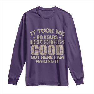 Funny 90th Birthday Long Sleeve Shirt Retro Grandpa Grandma Bday Gift TS10 Purple Print Your Wear