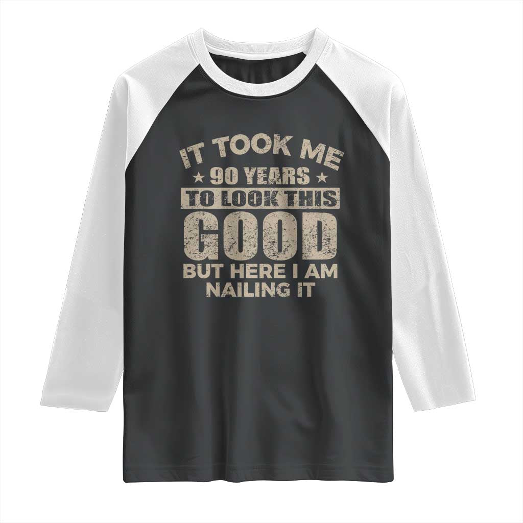 Funny 90th Birthday Raglan Shirt Retro Grandpa Grandma Bday Gift TS10 Black White Print Your Wear