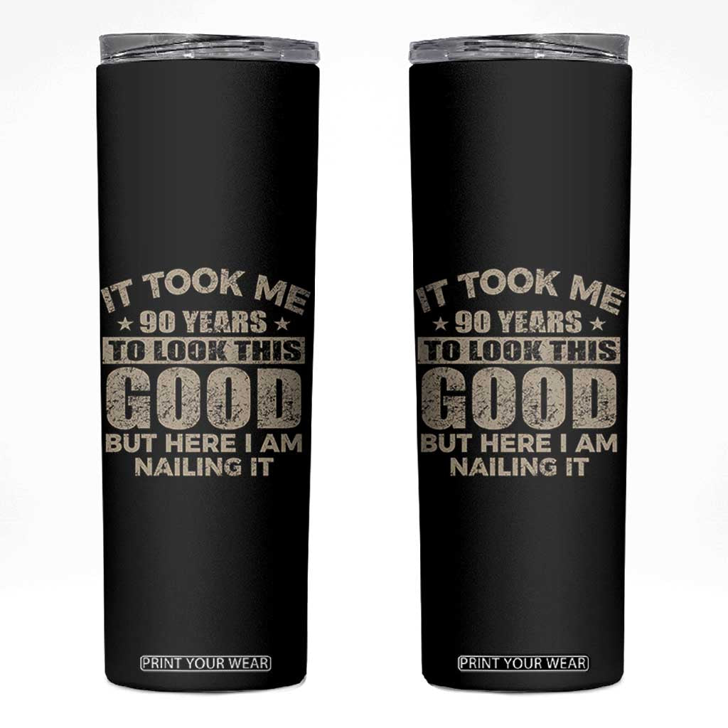 Funny 90th Birthday Skinny Tumbler Retro Grandpa Grandma Bday Gift TS10 Black Print Your Wear