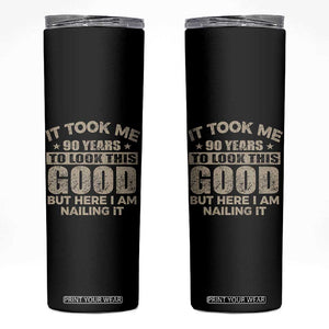 Funny 90th Birthday Skinny Tumbler Retro Grandpa Grandma Bday Gift TS10 Black Print Your Wear