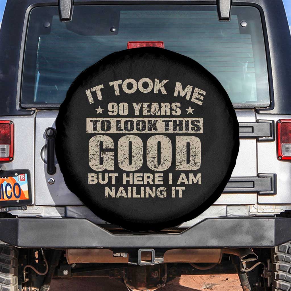 Funny 90th Birthday Spare Tire Cover Retro Grandpa Grandma Bday Gift TS10 No hole Black Print Your Wear