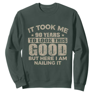 Funny 90th Birthday Sweatshirt Retro Grandpa Grandma Bday Gift TS10 Dark Forest Green Print Your Wear